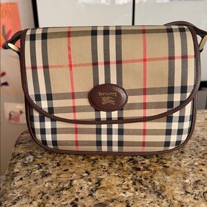 Burberry Tan and Red Check Crossbody Bag